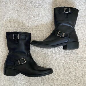 Black Leather Moto Style Ankle Boots